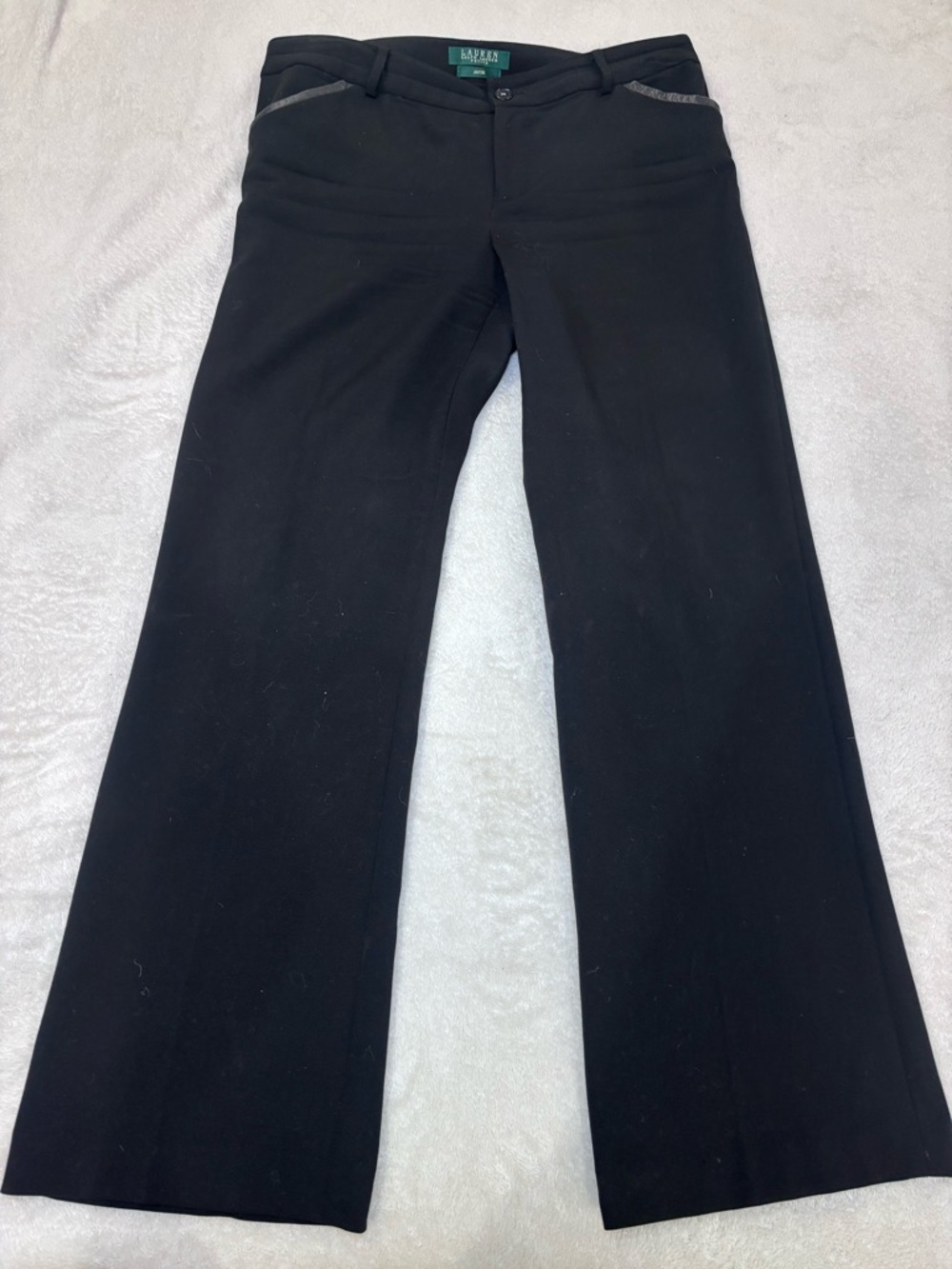 Lauren Ralph Lauren Black Wool Blend Dress Pants with Leather Accent Trim 6P